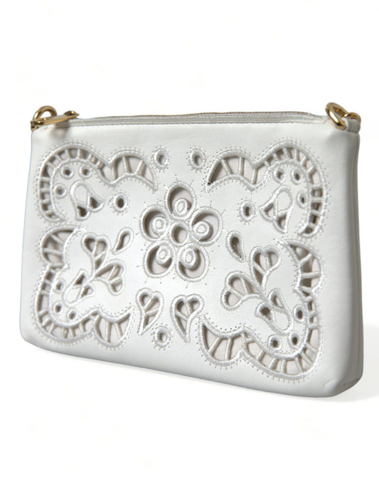 Dolce & Gabbana Embroidered Floral Leather Clutch with Chain Strap