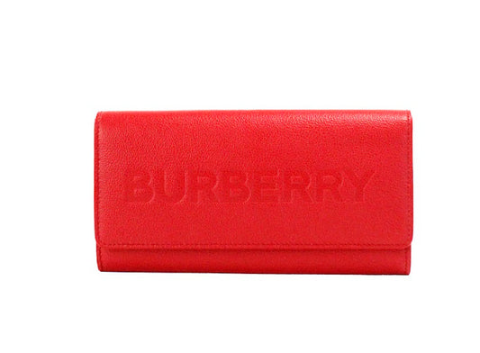 Burberry Porter Red Grained Leather Embossed Continental Clutch Flap Wallet