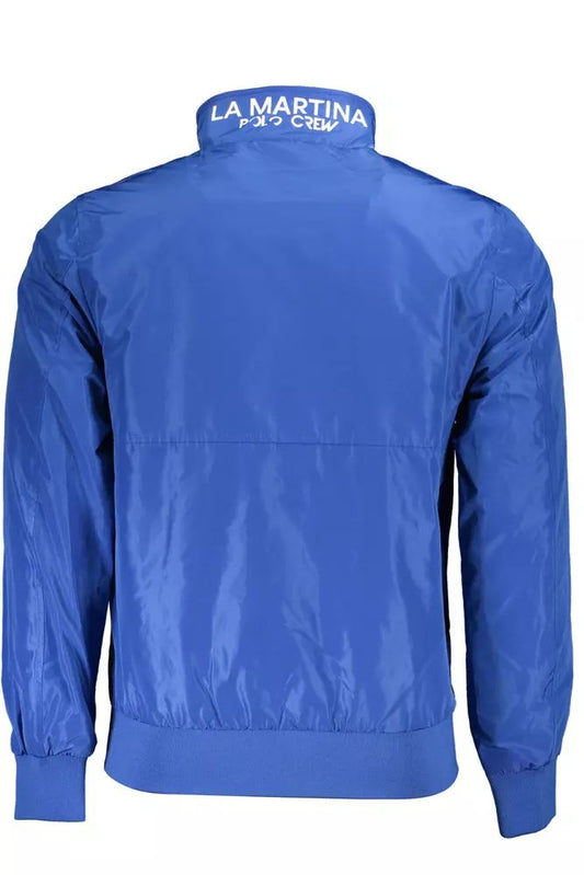 La Martina Chic Blue Embroidered Jacket with Sleek Zip Closure