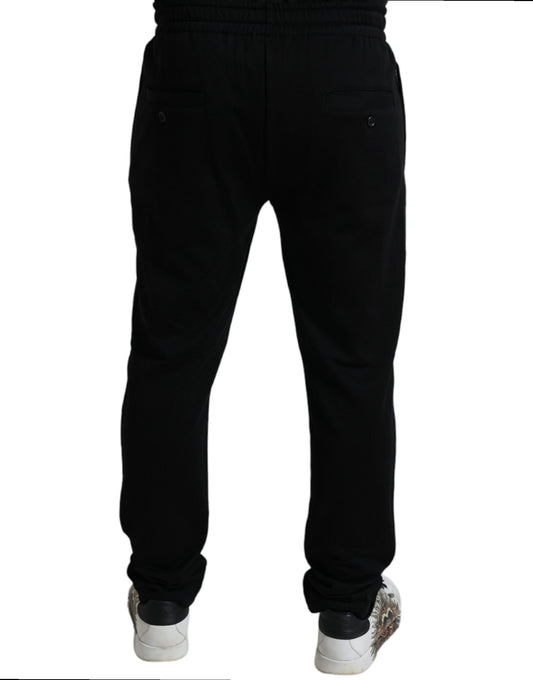 Dolce & Gabbana Elegant Black Cotton Joggers with Logo Embroidery