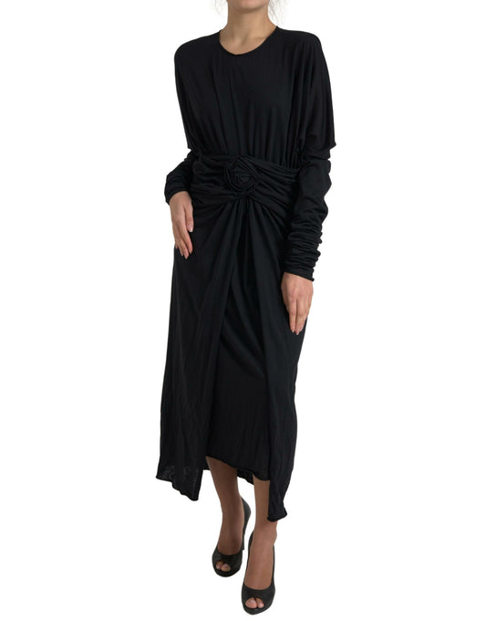 Dolce & Gabbana Elegant Black Wool Wrap Dress