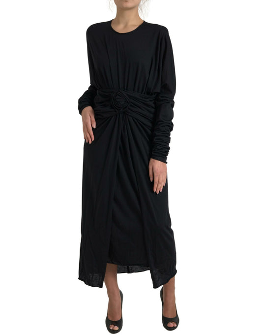 Dolce & Gabbana Elegant Black Wool Wrap Dress