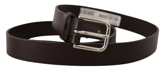 Dolce & Gabbana Elegant Leather Belt with Engraved Logo Buckle