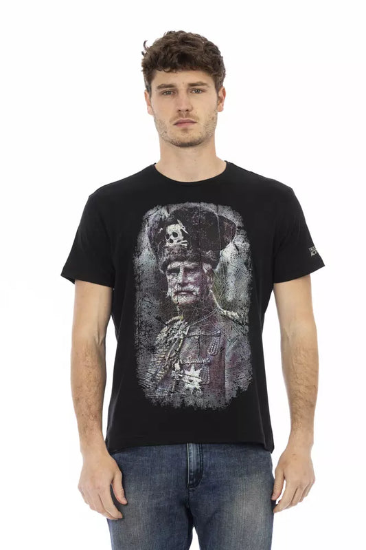 Trussardi Action Sleek Black Graphic Tee with Artistic Flair
