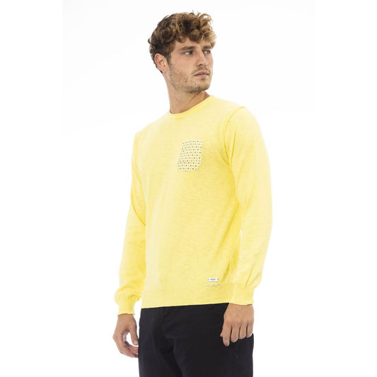 Baldinini Trend Elegant Yellow Crew Neck Sweater with Metal Monogram
