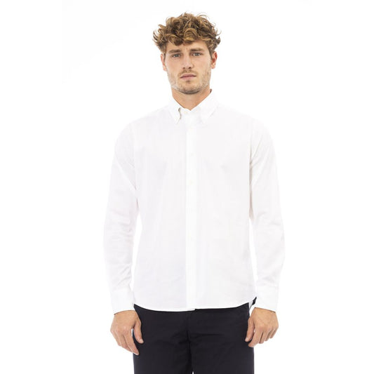 Baldinini Trend White Cotton-Elastane Button-Down Shirt
