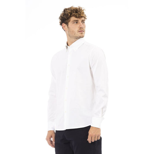 Baldinini Trend White Cotton-Elastane Button-Down Shirt