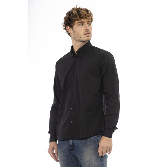 Baldinini Trend Sleek Black Cotton Blend Button-Down Shirt