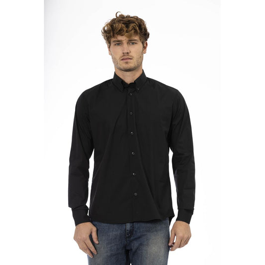 Baldinini Trend Sleek Black Cotton Blend Button-Down Shirt