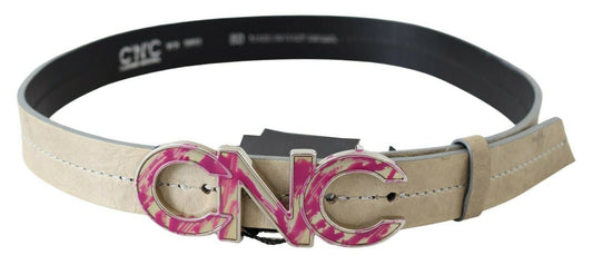Costume National Beige Leather Fashion Belt with Logo Detail