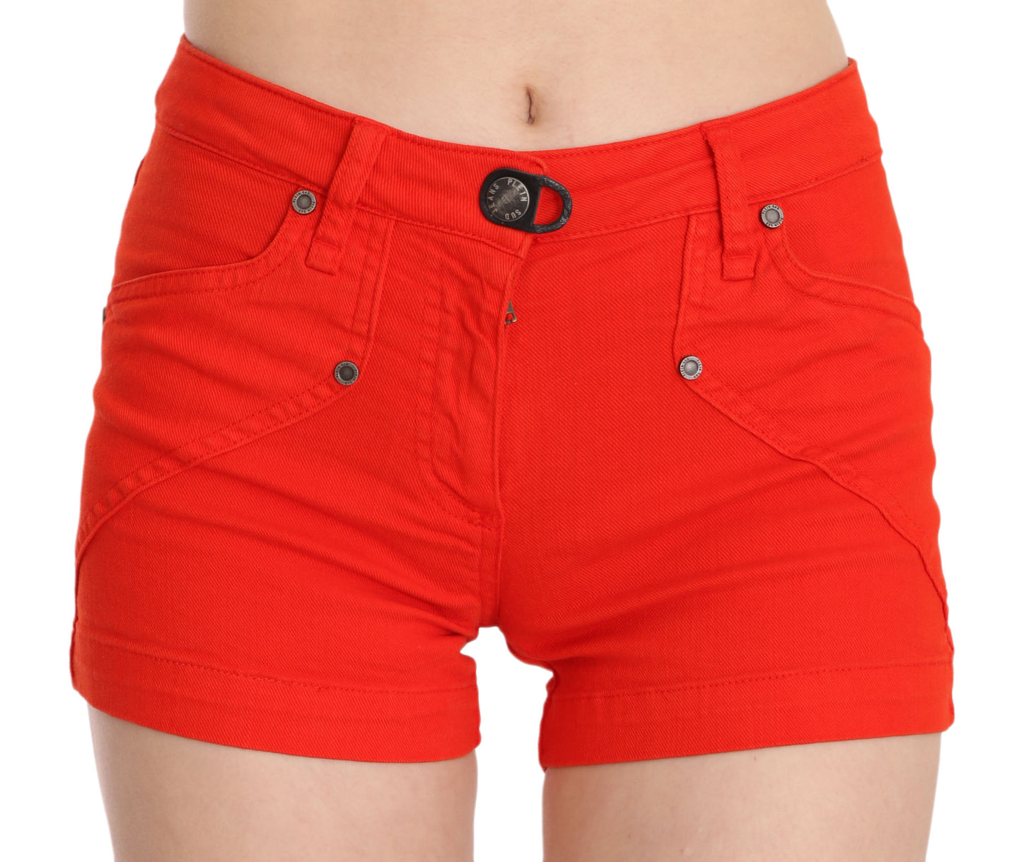 PLEIN SUD Chic Mid Waist Mini Shorts in Vibrant Orange