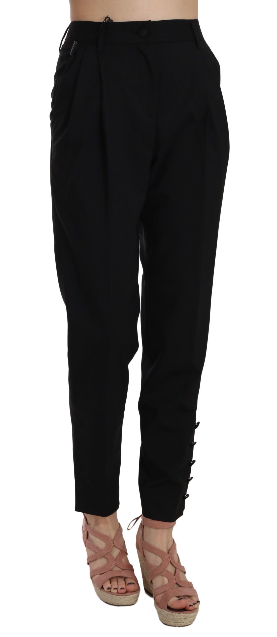 Dolce & Gabbana Elegant Pleated Tapered Black Trousers