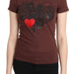 Exte Chic Brown Hearts Printed Short Sleeve Top