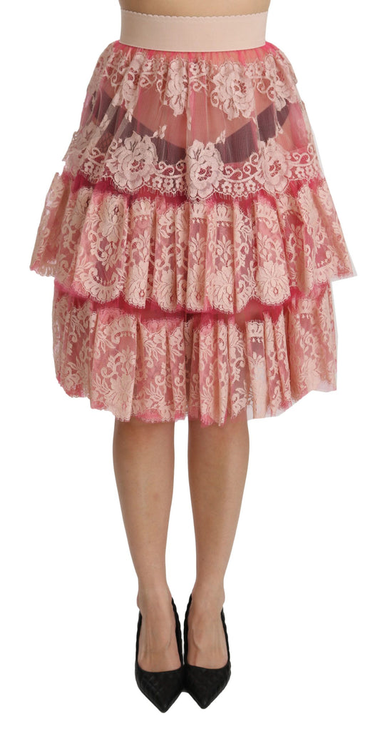 Dolce & Gabbana Elegant Pink Lace High-Waist Skirt