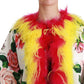 Dolce & Gabbana Elegant Floral Cape Jacket with Fur Details