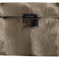 Dolce & Gabbana Beige Velvet Croco-Print Leather Briefcase Clutch