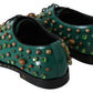 Dolce & Gabbana Emerald Leather Dress Shoes with Crystal Accents