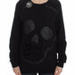 Exte Chic Skull Motif Crew-Neck Cotton Sweater