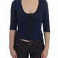 Exte Chic Zippered Crew-Neck Blue Sweater