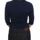 Exte Chic Zippered Crew-Neck Blue Sweater