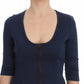 Exte Chic Zippered Crew-Neck Blue Sweater