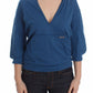 Exte Elegant Deep V-Neck Sweater in Blue