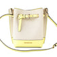 Michael Kors Emilia Small Canvas Snakeskin Print Leather Bucket Bag Messenger Crossbody Handbag (Buttercup)