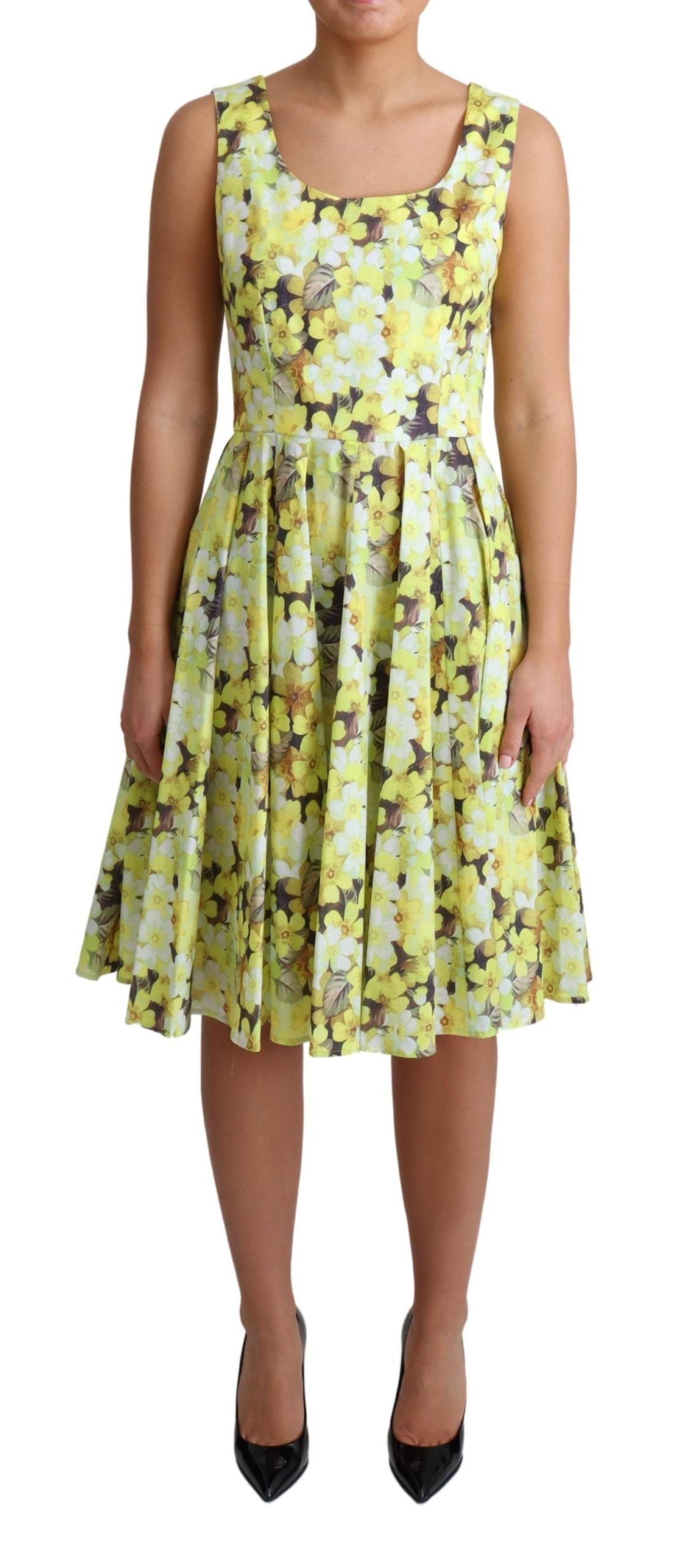 Dolce & Gabbana Elegant Yellow Floral A-Line Sleeveless Dress