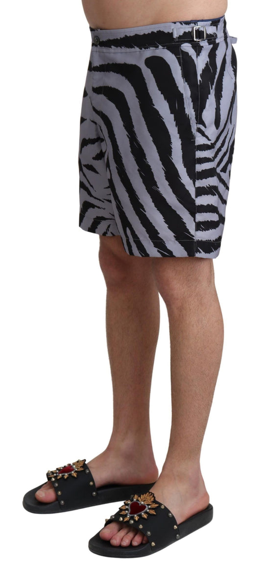 Dolce & Gabbana Elegant Gray Zebra Print Swim Trunks