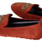 Dolce & Gabbana Opulent Orange Leather Loafers with Gold Embroidery