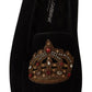 Dolce & Gabbana Elegant Black Leather Loafer Slides with Gold Embroidery