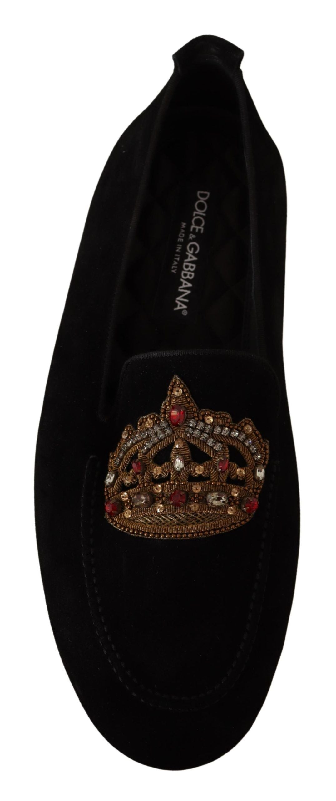 Dolce & Gabbana Elegant Black Leather Loafer Slides with Gold Embroidery