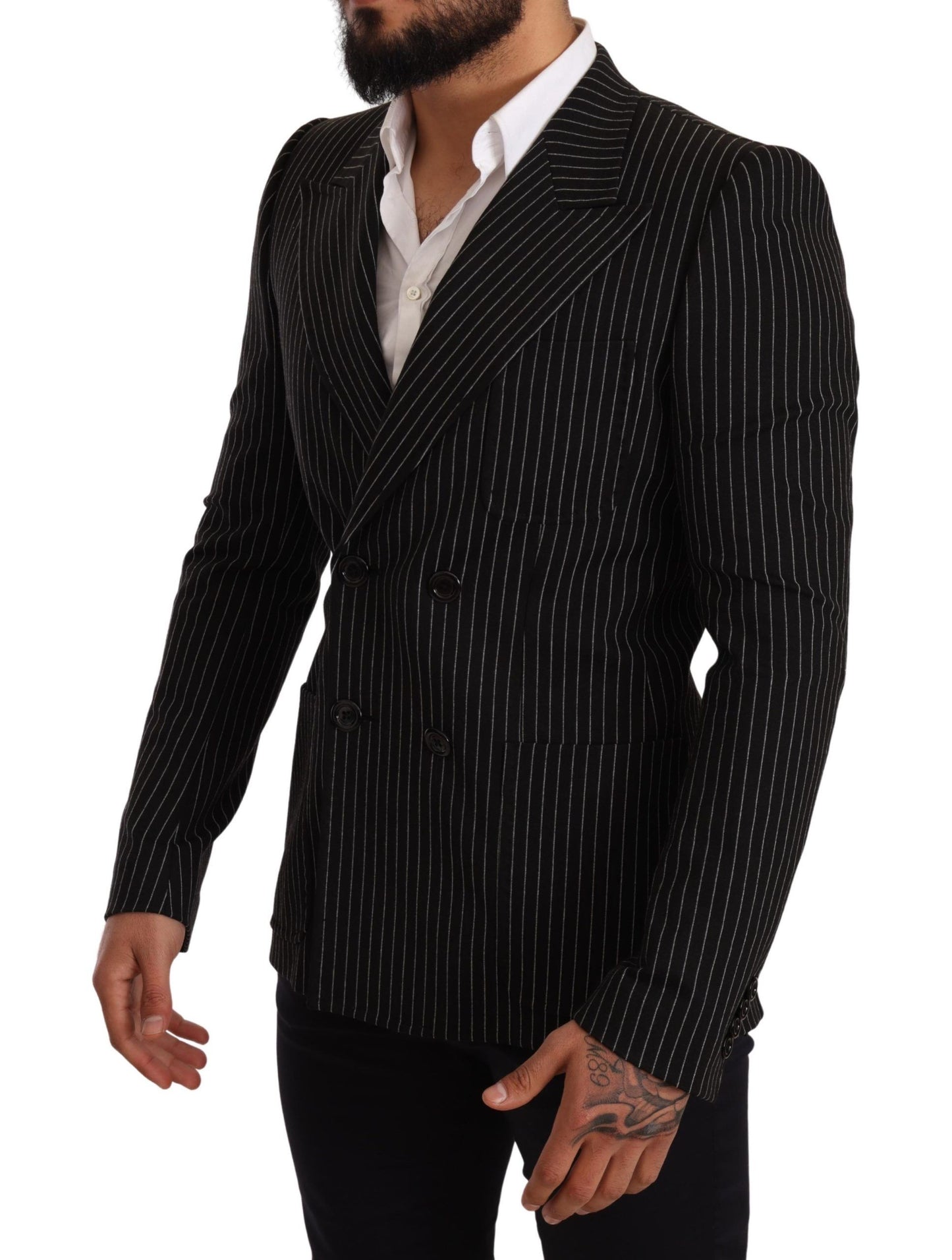 Dolce & Gabbana Elegant Striped Wool Blazer with Silk Lining