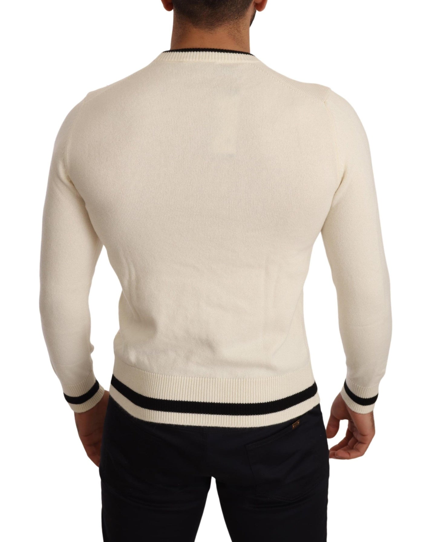 Dolce & Gabbana Elegant Snow-White Heraldic Cashmere Sweater