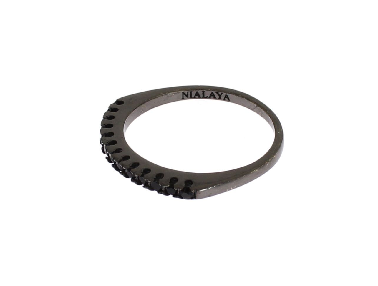 Nialaya Elegant Black Crystal Sterling Silver Ring