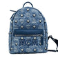 MCM Stark Small Blue Vintage Jacquard Monogram Logo Fabric Backpack Bookbag