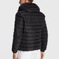 Refrigiwear Elegant Black Hooded Down Jacket with Chic Olive Accent