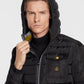 Refrigiwear Elegant Black Hooded Down Jacket with Chic Olive Accent