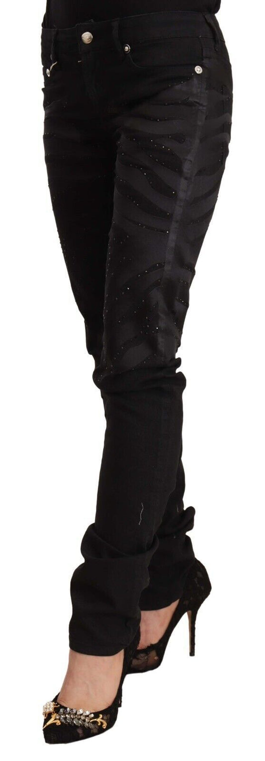 Just Cavalli Elegant Black Slim Fit Embellished Jeans