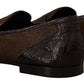 Dolce & Gabbana Elegant Brown Caiman Leather Loafers