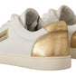 Dolce & Gabbana Elegant White Leather Sneakers with Gold Accents