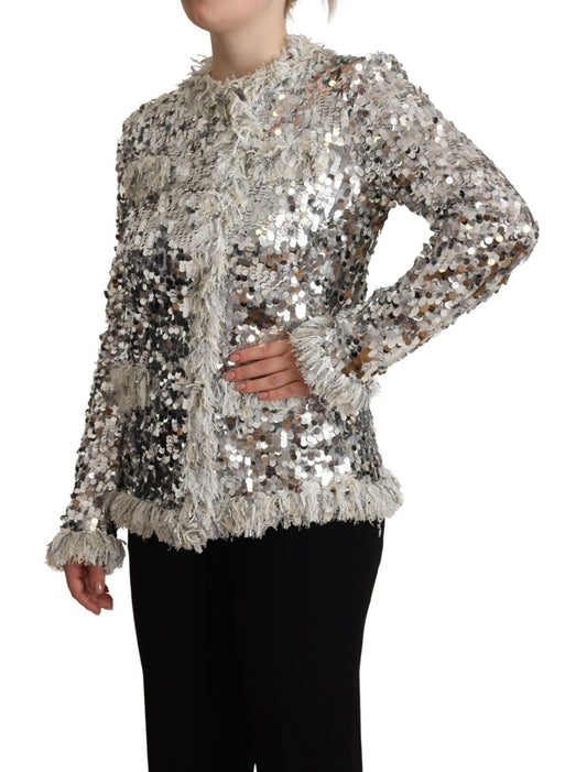 Dolce & Gabbana Chic Silver Sequined Jacket Coat