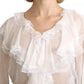 Dolce & Gabbana White Lace Vneck 3/4 Sleeve Blouse Silk Top