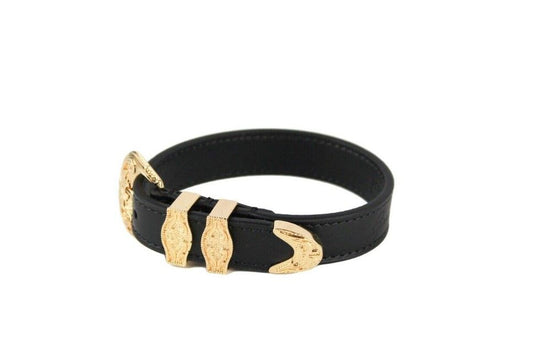 Versace Medusa Western Buckle Smooth Leather Gold Plated Brass Gold Bracelet