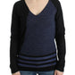 Costume National Chic Striped V-Neck Wool Blend Sweater