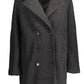 Desigual Chic Wool-Blend Black Coat with Signature Accents