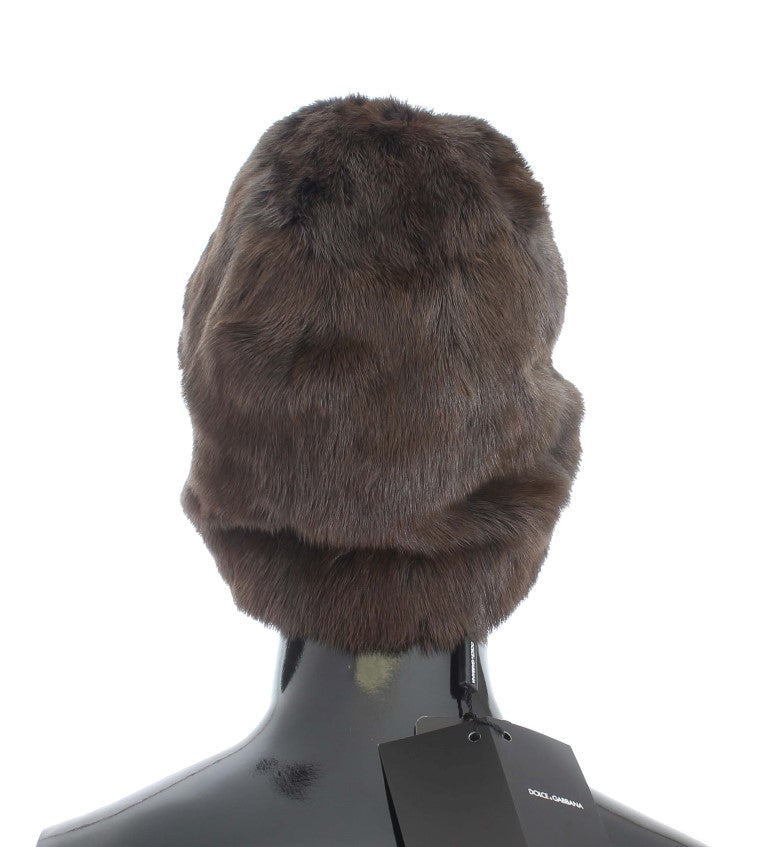 Dolce & Gabbana Luxurious Brown Weasel Fur Beanie
