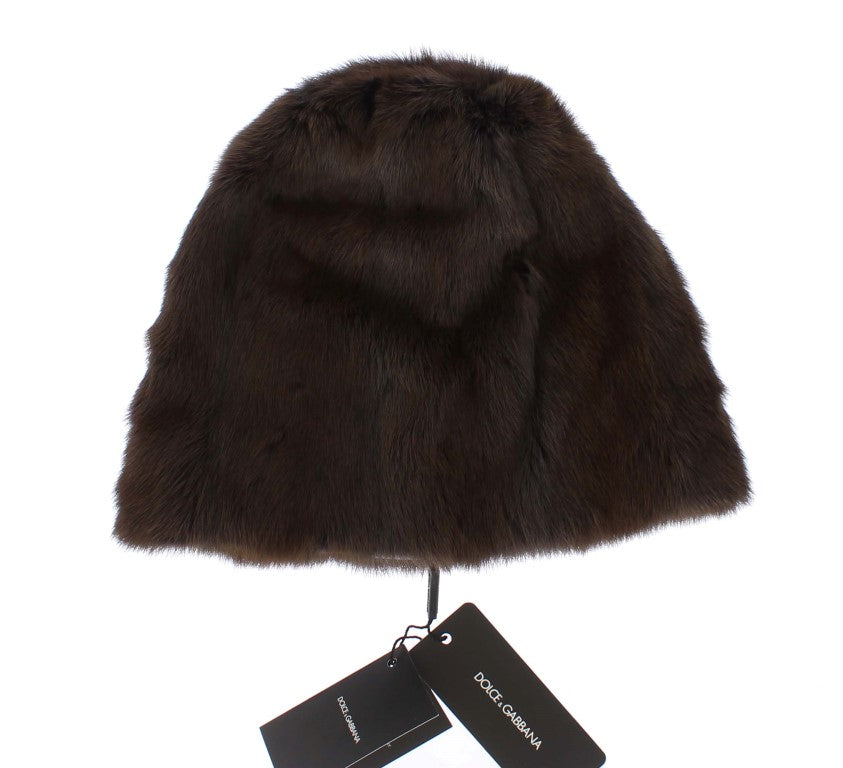Dolce & Gabbana Luxurious Brown Weasel Fur Beanie