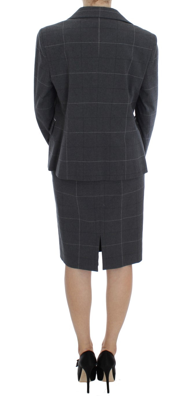 BENCIVENGA Elegant Gray Checkered Sheath Suit Set