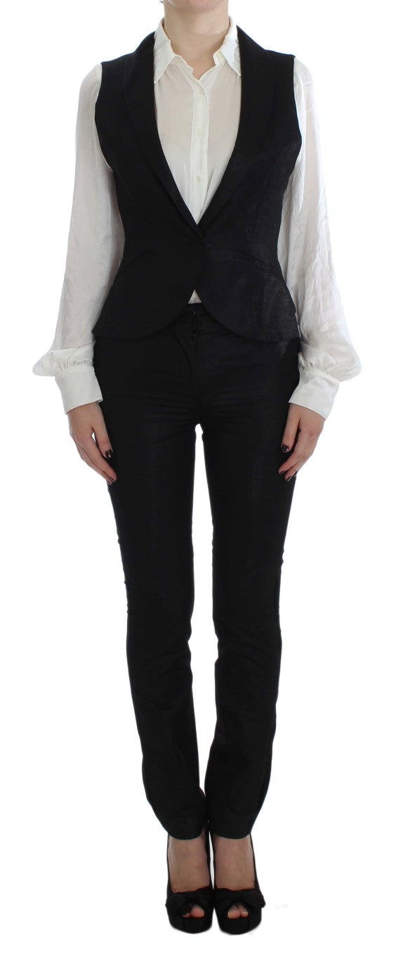 Exte Elegant Three-Piece Black Pants Suit